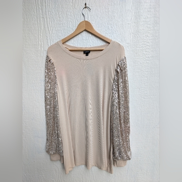 NWT Torrid Champagne Rib Crew Neck Sequin Long Sleeve Top Plus Size 3X - Picture 1 of 4